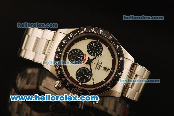 Rolex Daytona Vintage Chronograph Swiss Valjoux 7750 Steel Case/Strap with White Dial and Stick Markers - Click Image to Close